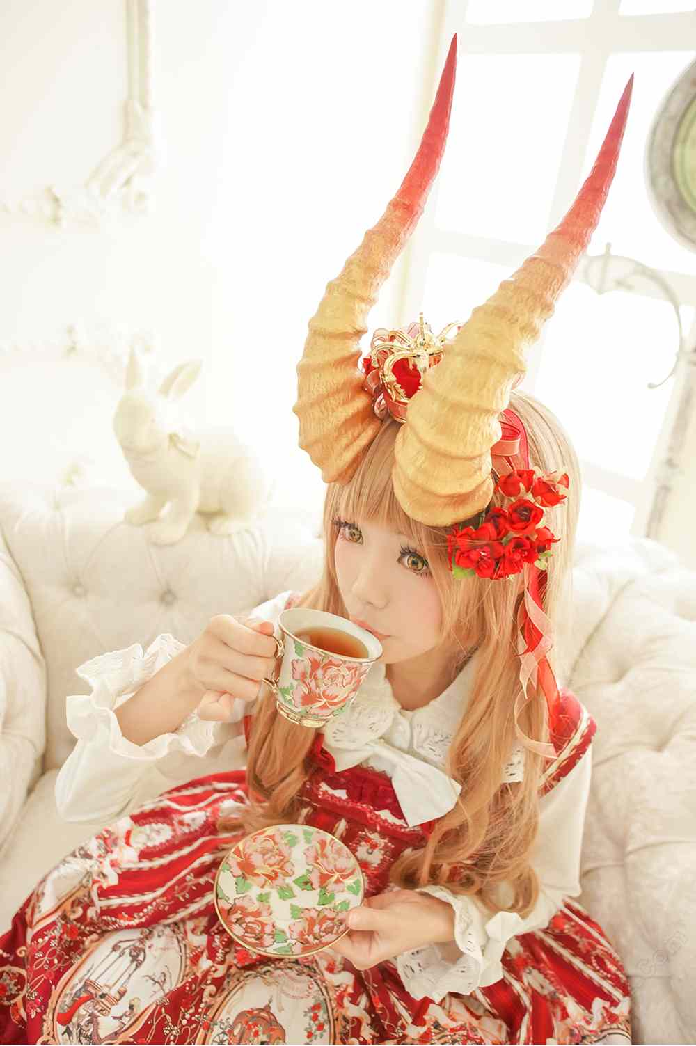 《C站·lolita·第1237期》喝午茶的少女（红）